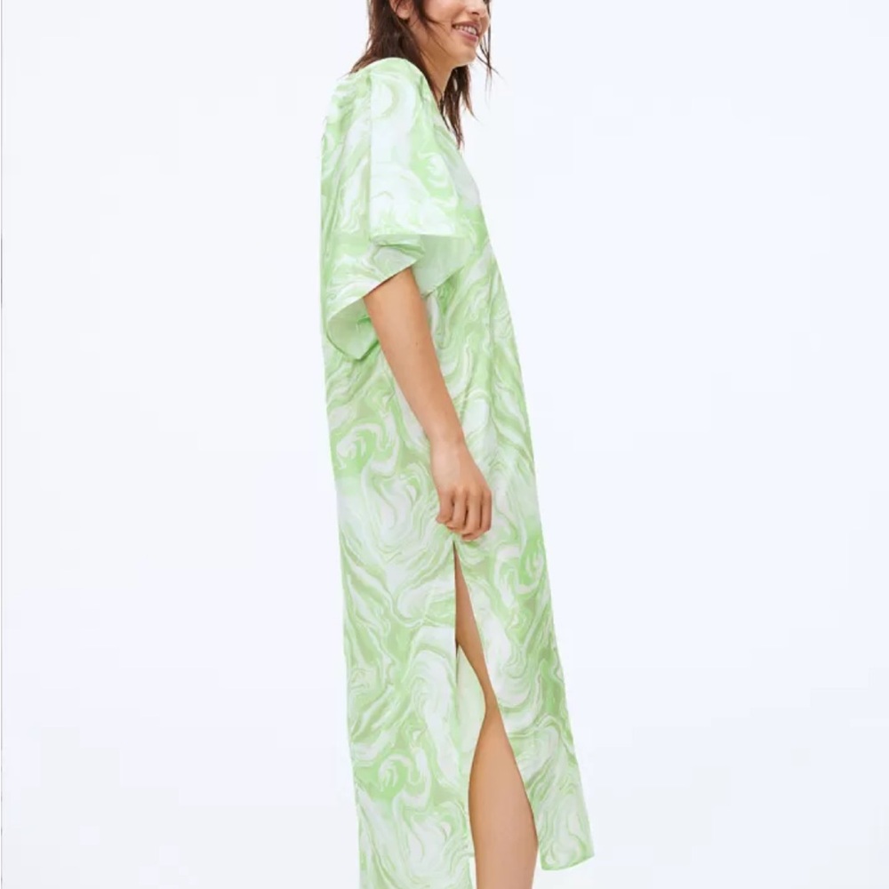 H&M Green Marbled Caftan Dress Swim Coverup Size M